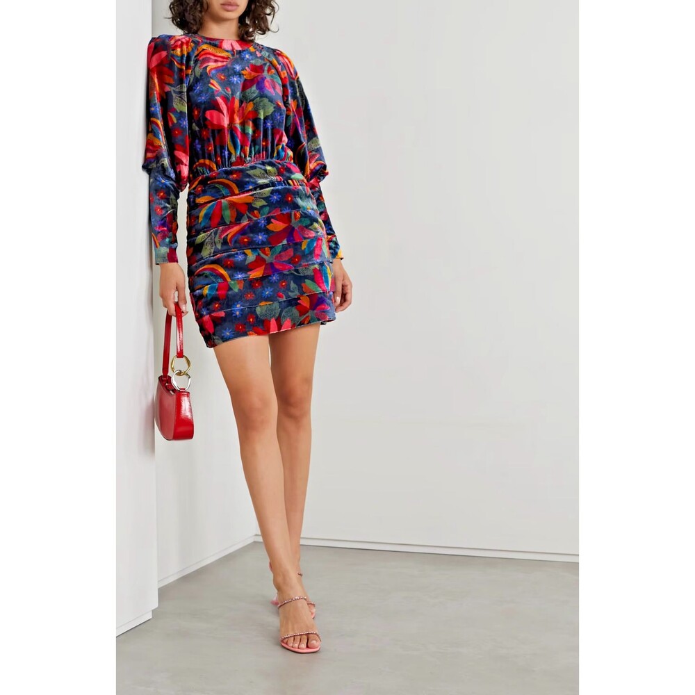 Farm Rio Mini Dress, Velvet Long Sleeve, Cocktail Party, Large, New!